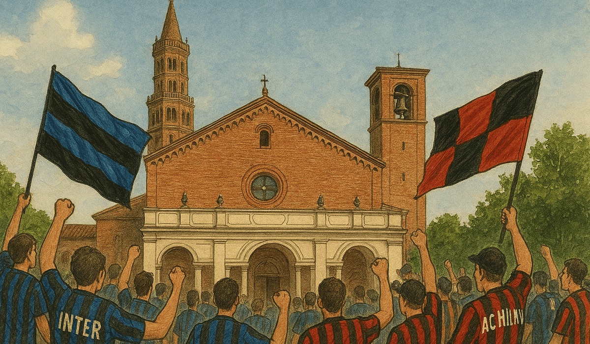 Disegno Abbazia Chiaravalle con tifosi.