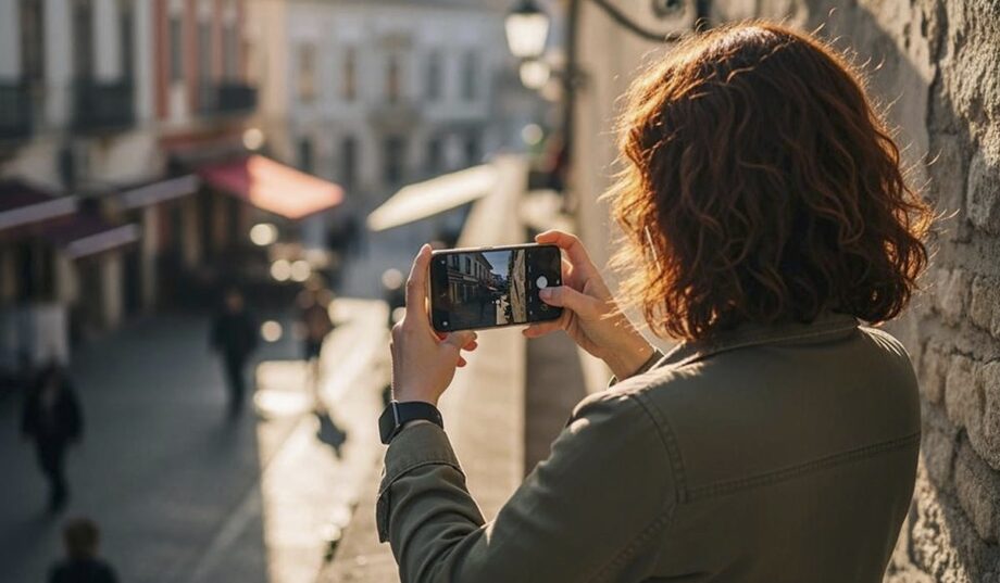 Foto persona con smartphone che fotografa