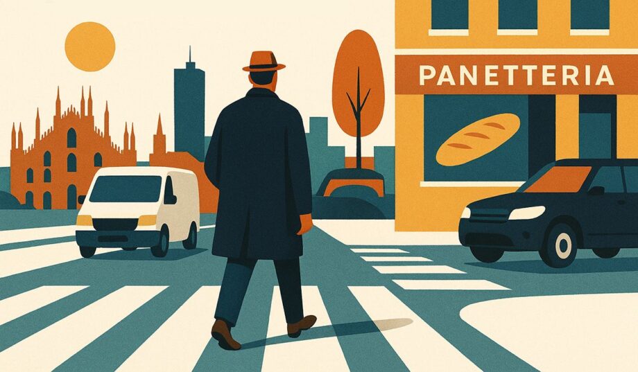 uomo che attraversa la strada sulle strisce